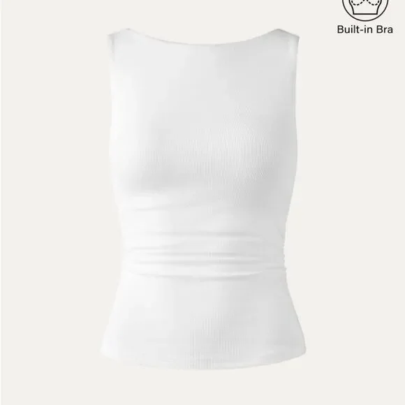 NWT OGL Elastic Open Back Brami Tank Classic White Boatneck Tank Top Size XS - Picture 2 of 11
